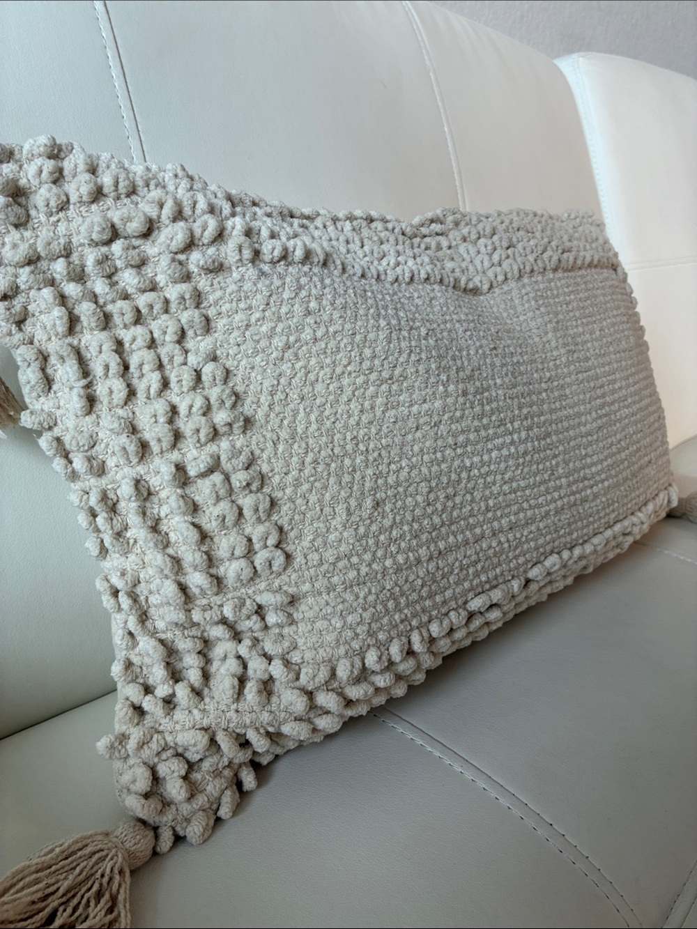 Textured Tassel Throw Pillow Cover - Cream